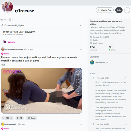 Reddit FreeUse – A Dominant Fetish Subreddit with Hot Content