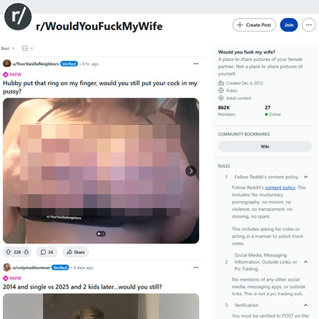 Would You Fuck My Wife – NSFW Subreddit for Real Amateur Wives