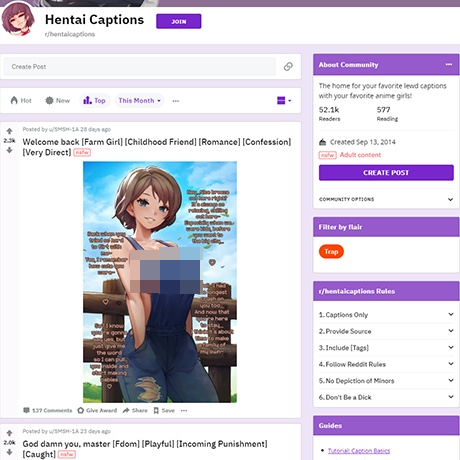 Hentai Captions – Review of the r/HentaiCaptions Subreddit