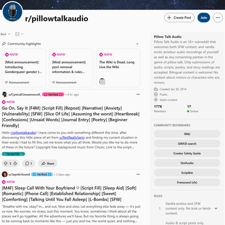 PillowTalkAudio – Reddit's Hub for Intimate Audio Content