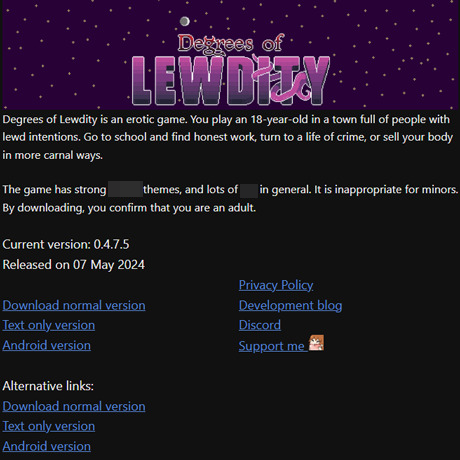 Degrees of Lewdity – Immersive Erotic Text Adventure with Pixel Art