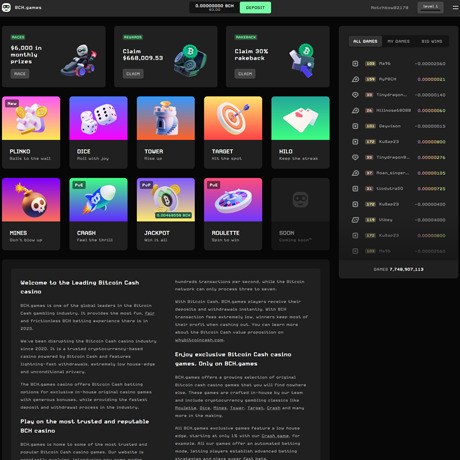 BCH Games – Crypto Betting Site with Rakebacks and Bitcoin Purchases